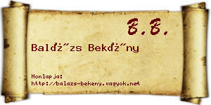 Balázs Bekény névjegykártya